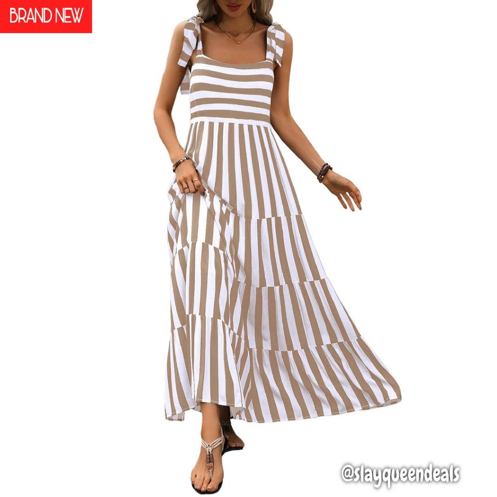 Summer Floral Maxi Dress Sleeveless Tiered Boho Beach Casual